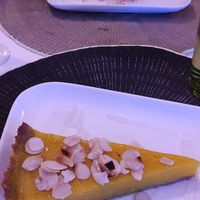 Lemon tart (vegan) and chestnut pudding (vegan). at Une Cuillère Pour Maman in Bergerac