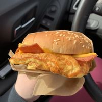 Bacon, egg, and cheese sandwich  at Santana's Vegan Grill in Colorado Springs