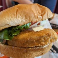 Deluxe crispy chicken sandwich at Santana's Vegan Grill in Colorado Springs