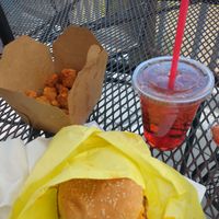 Burger and tots at Santana's Vegan Grill in Colorado Springs