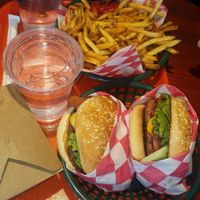 Deluxe bbq burger, and deluxe bacon cheese burger at Santana's Vegan Grill in Colorado Springs