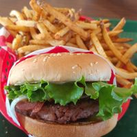 Deluxe BBQ Bacon Cheeseburger at Santana's Vegan Grill in Colorado Springs