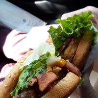 Deluxe bacon Cheeseburger at Santana's Vegan Grill in Colorado Springs