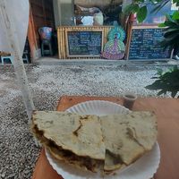 The Tlayudas from the stall behind it. It was quite filling at Mercado Organico La Cosecha in Oaxaca