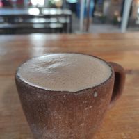 Hot chocolate with almond milk at Mercado Organico La Cosecha in Oaxaca