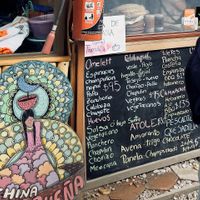 Labeled vegan chilaquiles   at Mercado Organico La Cosecha in Oaxaca