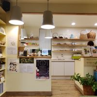 The small kitchen where they prep food at Ecotopia in Busan