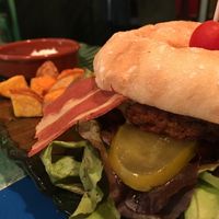 American burger with smoky bacon  at Floripa in Barcelona