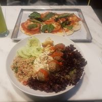 Bowl of Falafel. Pizza at Makeout Colombia in Bogota