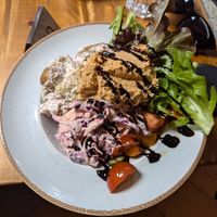 Vegan potato salad, with other salad options also at Fusion Organic Cafe in Sheffield