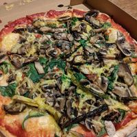 Mushroom, asparagus and aubergine pizza at ROKA Pizza in Folkestone