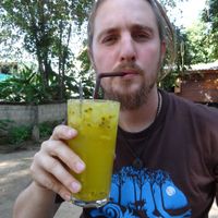 fat vegan drinking good passion fruit shake :) at Waengbun Lampang in Lampang