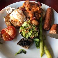 Low-quality vegetarian sausage and over-cooked egg let the otherwise decent breakfast down at Akva in Edinburgh