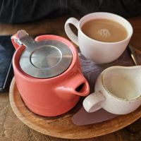 Pot of tea with oat milk at Greensmith & Thackwray in Scarborough