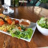 Tofu skewers and mini green salad   at Green-Go Garden in Siem Reap