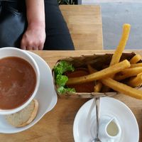 Tomato soup with polenta fries at Green-Go Garden in Siem Reap