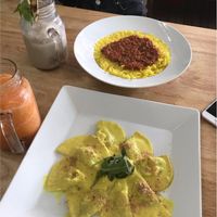 Tofu and veg ravioli and chilli con ‘carne’  at Green-Go Garden in Siem Reap