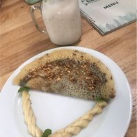 Chocolate pancakes with peanuts and banana  at Green-Go Garden in Siem Reap