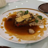 A moussaka-type dish served on quinoa with a delicious gravy. at Cafe Libre in Cuenca