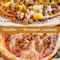 Vegan Beyond Sausage crumbles and pineapple on GF crust $ Beyond Sausage crumbles on regular crust at PizzaRev in Shreveport