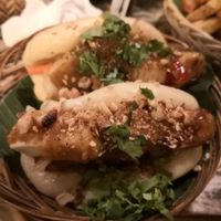 Closeup of the tasty vegan tofu Bao   at Small Time Cooks in Abang