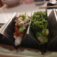 Right hand taco is the vegan potato nori taco (left hand taco not vegan!) at Lazy Su in Braddon