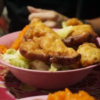 Fried bread at Buffet at Luang Prabang Night Market in Luang Prabang