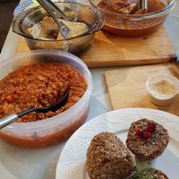 Spelt and lentil roast, bolognese, tofu in different marinades at Just Vegan in Johannesburg