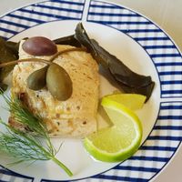 Faux fish dish with caper berries, olives and seaweed at Just Vegan in Johannesburg