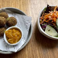 Falafels with mango chutney and appetizer salad at Prana Vegetariano - JB in Rio De Janeiro