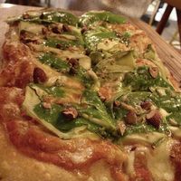 Zucchini, cashew cheese, almond and pesto watercress pizza.  at Prana Vegetariano - JB in Rio De Janeiro