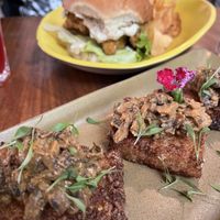 Rice cake appetizer and sandwich   at Prana Vegetariano - JB in Rio De Janeiro