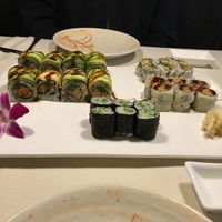 Veggie tiger roll, mango-carrot-cucumber roll, sweet potato roll, and... more a cucumber roll at Green Tea in Bangor