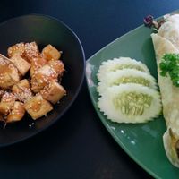 tofu cubes in satay sauce at Green Shelter in Koh Tao