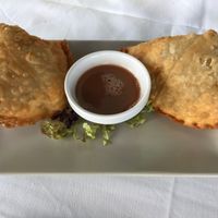 Vegan Samosa with a tasty soft potato filling. at Namaste in Crete