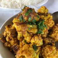 Allo Gohbbi--we had it "European hot" and it was just a tiny bit spicy and delicious. at Namaste in Crete