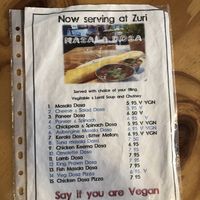 Menu 1 at Zuri Coffee in Wolverhampton