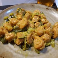Sweet potato Gnocchi with courgettes, onions and leek at Casa Veggy in Nerja