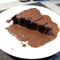 Vegan chocolate cake with chocolate sauce   at Casa Veggy in Nerja