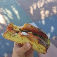 Sandwhich with tomato, grilled zucchini, spicy sauce and vegan cheese at Casa Veggy in Nerja