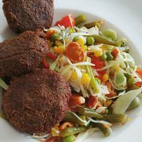 Vegetable dish, with chanterelles in wine sauce and chickpeas cutlet at Pod Niebieniem in Poznan