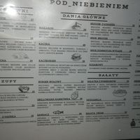 Menu at Pod Niebieniem in Poznan