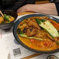 Teriyaki "chick'n" ramen and bang bang cauliflower at Wagamama in Nottingham