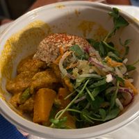 Vegan brown rice and fake chicken dish at Wagamama in Nottingham