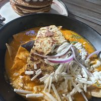 Vegan chilaquiles with vegan grilled chicken. Love the vegan chicken!  at Bio & Natural - Quinta Avenida in Playa Del Carmen