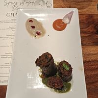 Spring Transcendence Course Menu 2025 Course 3 Hot Appetiser - Reshmi Beetroot and Corn Kebabs at Chakra Restaurant in Perth