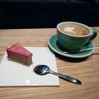 raw cake and coffee with oat milk at GreenStreet in Stockholm