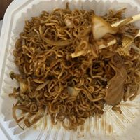 Half-eaten teriyaki chicken ramen noodles at Vegan Bowl in West Jordan