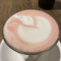 Beetroot latté works well with oat milk. Lovely subtle flavour latté at Sycamore Meadows in Reservoir