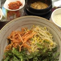 비빔밥 ("Bibimbap") with sides, and 비지찌개 ("Biji Stew")  at Oh Se Gae Hyang - 오세계향 in Seoul